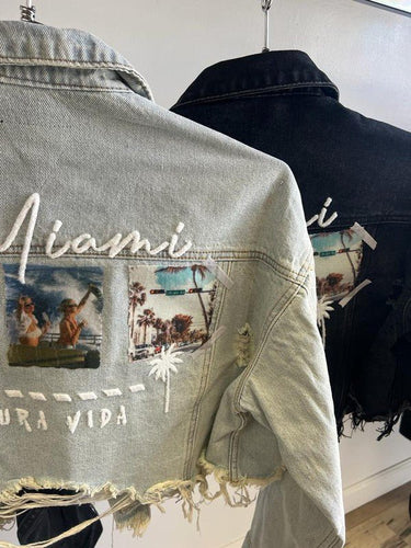 Miami Pura Vida Crop Jacket (Blue Denim) - Palazzo Couture Online