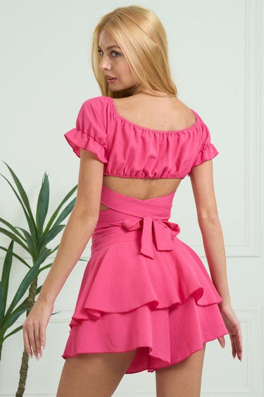 Off Shoulder in Cap Sleeve & Waist Shorts Set - Palazzo Couture Online