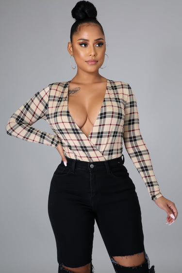 Perfect Harmony Bodysuit (Beige Print) - Palazzo Couture Online