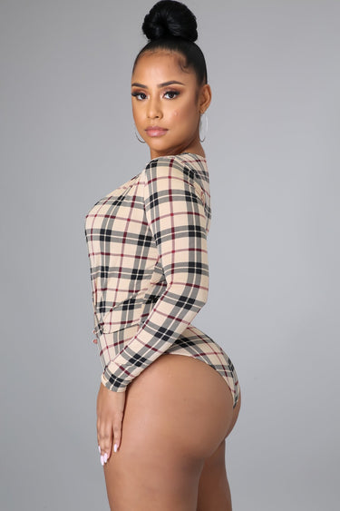 Perfect Harmony Bodysuit (Beige Print) - Palazzo Couture Online