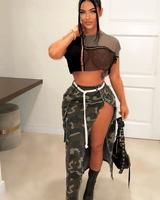 Revolt Skirt - Army Green Camo - Palazzo Couture Online