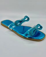 Rhinestone Double Bow Clear Strap Sandals (Turquoise) - Palazzo Couture Online