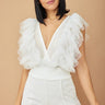 Ruffled Mesh Fashion Bodysuit (White) - Palazzo Couture Online