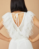 Ruffled Mesh Fashion Bodysuit (White) - Palazzo Couture Online