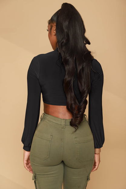 The Power of Love Tie Up Crop Top - Black