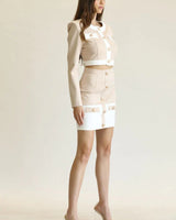 She Looks Elegan Skirt Set (Nude/White) - Palazzo Couture Online