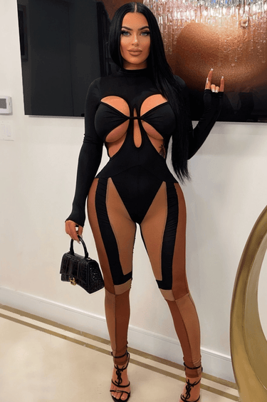 Showstopper Rachel Jumpsuit (Black/Nude) - Palazzo Couture Online