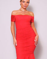 Sirena Mermaid Off Shoulder Midi Dress - Palazzo Couture Online