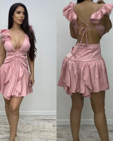 Solid Chiffon Ruffle Mini Dress - Palazzo Couture Online