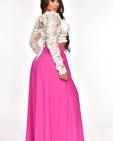 Solid Wide Palazzo Pants (Fuchsia) - Palazzo Couture Online