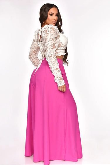 Solid Wide Palazzo Pants (Fuchsia) - Palazzo Couture Online