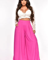 Solid Wide Palazzo Pants (Fuchsia) - Palazzo Couture Online