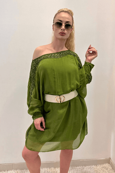 Sophia Italian Silk Mini Dress (Lime) - Palazzo Couture Online