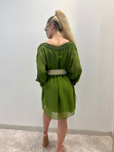 Sophia Italian Silk Mini Dress (Lime) - Palazzo Couture Online