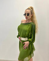 Sophia Italian Silk Mini Dress (Lime) - Palazzo Couture Online