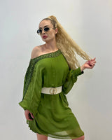 Sophia Italian Silk Mini Dress (Lime) - Palazzo Couture Online