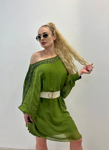 Sophia Italian Silk Mini Dress (Lime) - Palazzo Couture Online