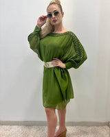 Sophia Italian Silk Mini Dress (Lime) - Palazzo Couture Online