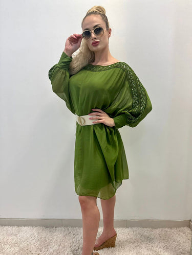 Sophia Italian Silk Mini Dress (Lime) - Palazzo Couture Online