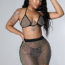 Black two piece skirt set – matching top and high‑waisted fishnet skirt in black