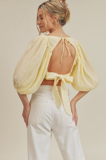 Textured Woven Open Back Blouse - Palazzo Couture Online
