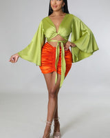 Tie Front Satin Blouse (Kiwi) - Palazzo Couture Online
