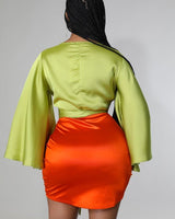 Tie Front Satin Blouse (Kiwi) - Palazzo Couture Online