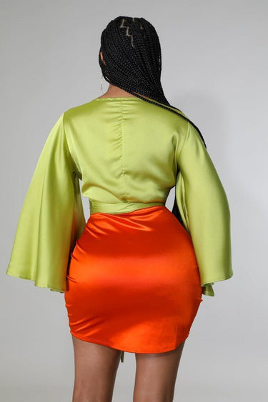 Tie Front Satin Blouse (Kiwi) - Palazzo Couture Online