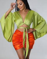 Tie Front Satin Blouse (Kiwi) - Palazzo Couture Online