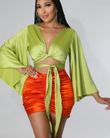 Tie Front Satin Blouse (Kiwi) - Palazzo Couture Online