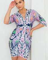 Vibrant Mosaic Wrap Mini Dress - Palazzo Couture Online