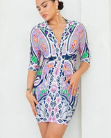 Vibrant Mosaic Wrap Mini Dress - Palazzo Couture Online