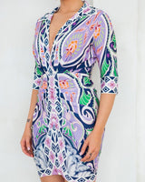 Vibrant Mosaic Wrap Mini Dress - Palazzo Couture Online