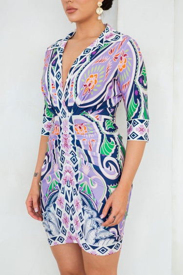 Vibrant Mosaic Wrap Mini Dress - Palazzo Couture Online