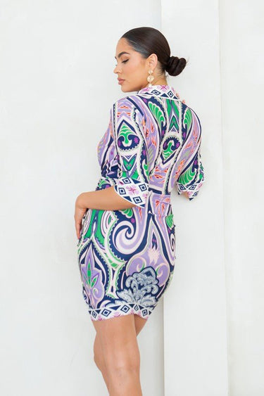 Vibrant Mosaic Wrap Mini Dress - Palazzo Couture Online