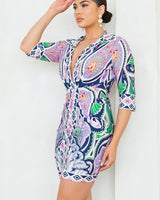 Vibrant Mosaic Wrap Mini Dress - Palazzo Couture Online