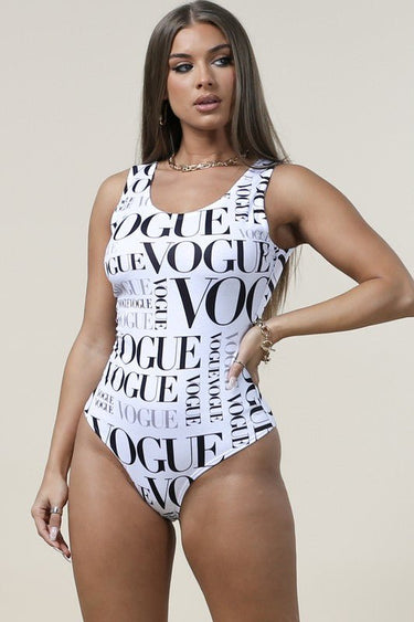 Vogue Print White Bodysuit - Palazzo Couture Online