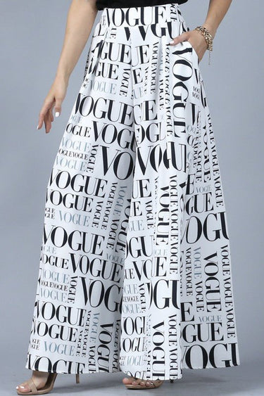 Vogue Print White Palazzo Pants - Palazzo Couture Online